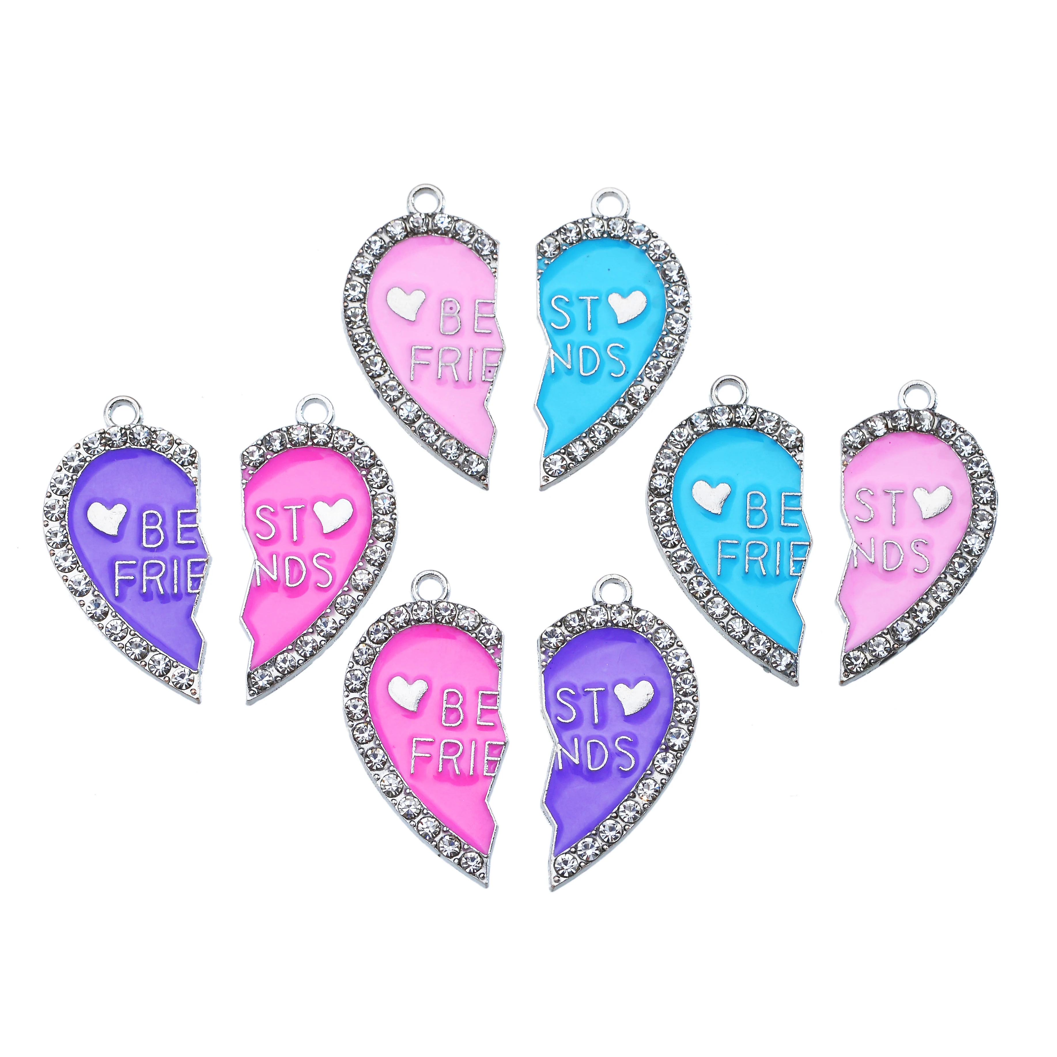 3 Paar süße Emaille-Charm mit Buchstabenanhänger „Love Best Friend“ für die Schmuckherstellung, Paar-Halskette, Schlüsselanhänger, handgefertigte Accessoires