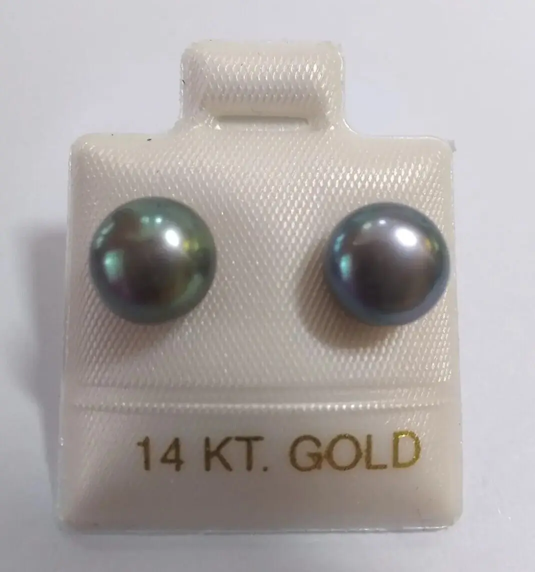 Un Sacco Di Orecchini Di Perle Verdi Nere Aaa + Naturali Tahiti 9-10Mm