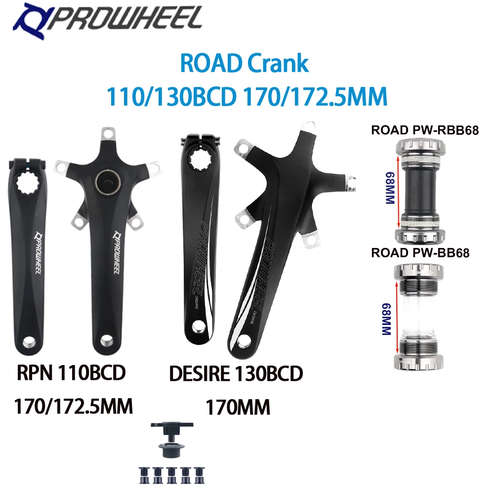 

PROWHEEL RPN/DESIRE 110/130BCD 170/172.5MM Road Bike Crank for Road/Folding Bike Bottom Brackets BB Aluminum Alloy Bicycle Crank