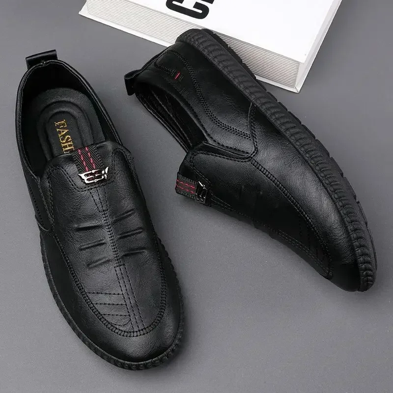 Leather Men Shoes Breathable Business Summer Slip on Loafers Man Casual Black Flats Driving Walking Shoes Moccasins Leather Shoes