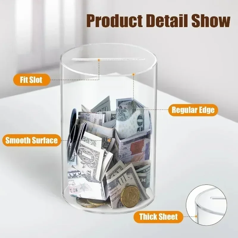 Piggy Bank for Adults Must Break to Open Acrylic Clear Piggy Bank Money Saving Box for Cash Saving Real Money Coin