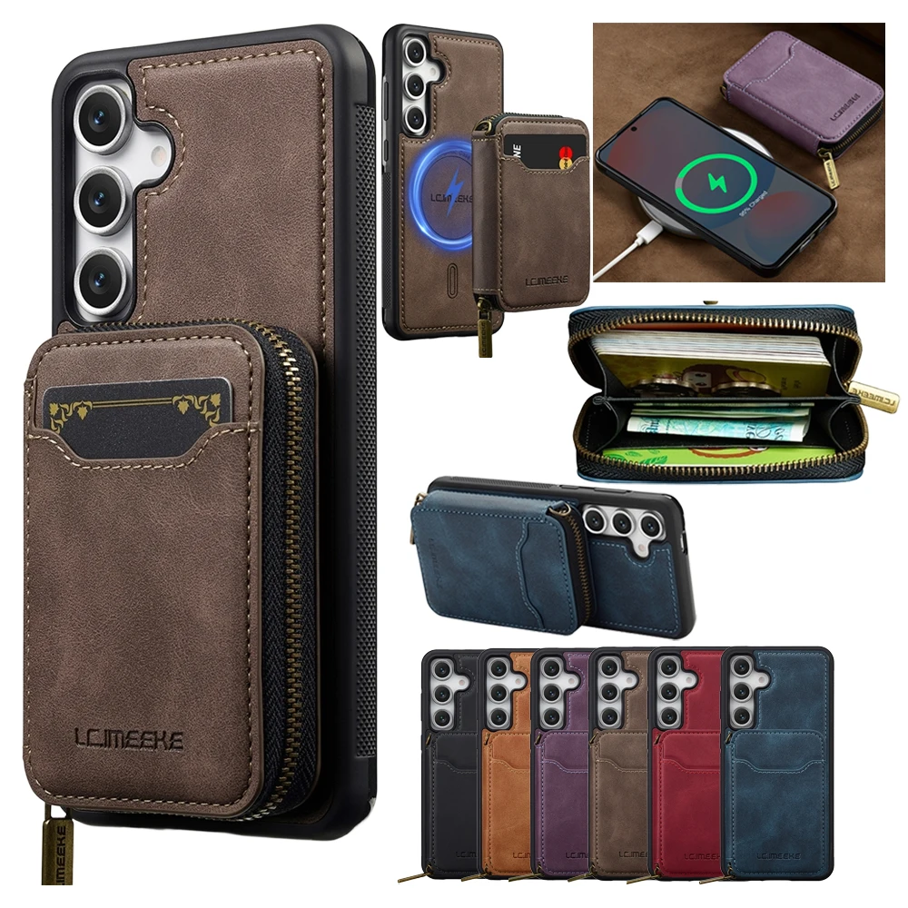 Leather Magnetic Wallet Case with Wireless Charging Functionality