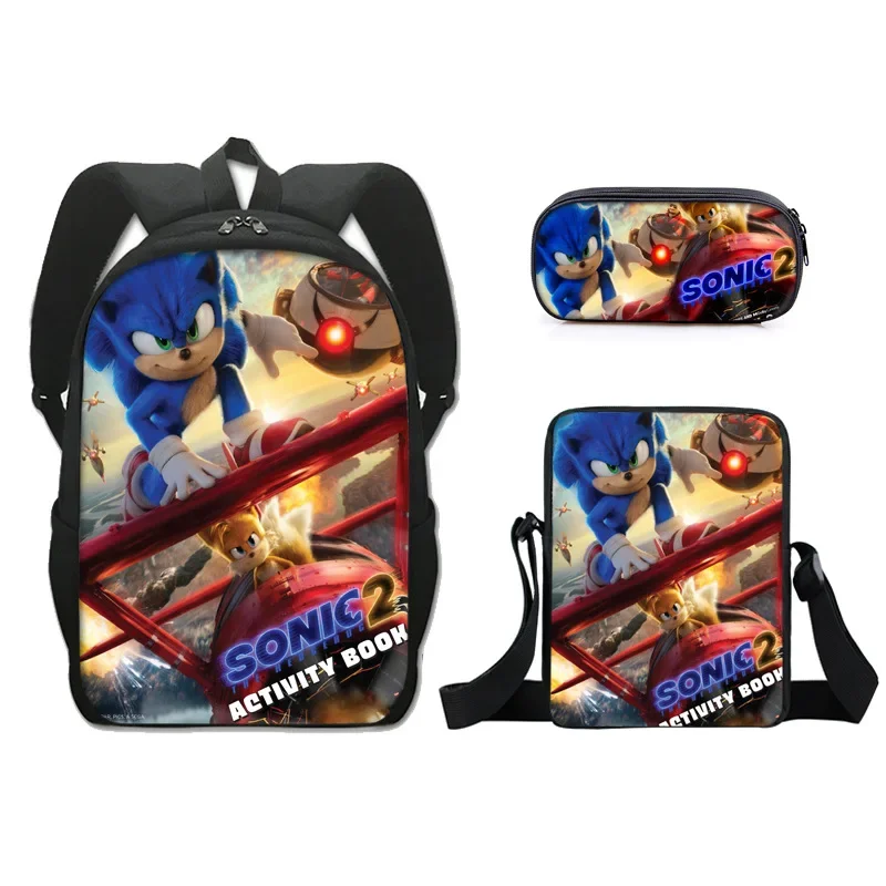 

Three-piece Set of New Sonic Backpack Polyester Schoolbag Pencil Bag Small Satchel for Primary and Secondary School Students