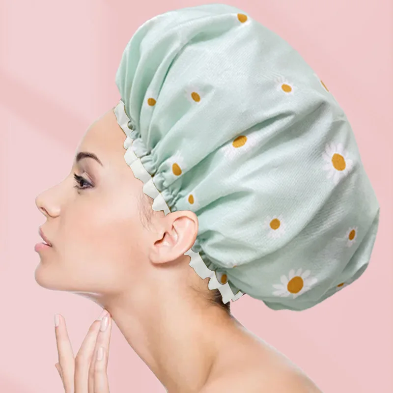 Double-layer Waterproof Women's Printed Hair Cap Cartoon Cute Shower Hair Mask Fashionable Home Shower Cap shower cap waterproof shower cap