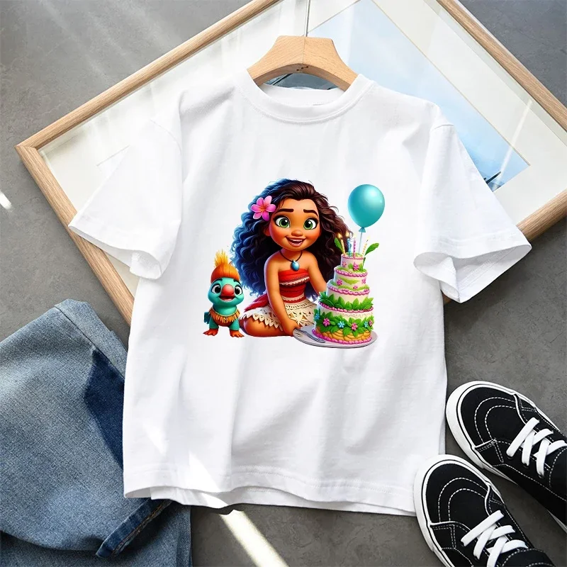 Disney Moana 2 Kids Short Sleeve T-Shirt Girls Summer Casual Tops Anime Cartoon Fashion Pullover Loose Fitting Children Clothing 3