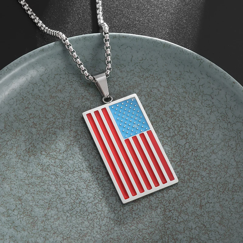 

Stainless Steel Creative Geometric American Pendant Rectangular Necklace Men's Fashion Personalized Jewelry