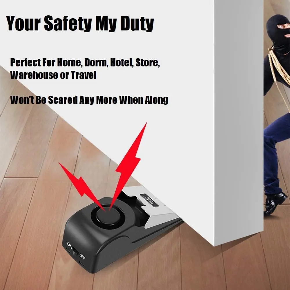 Upgraded Door Stopper Alarm Portable 120db Wedge Security Floor Door Stops Adjustable Sensitivity for Home Dormitory Traveling