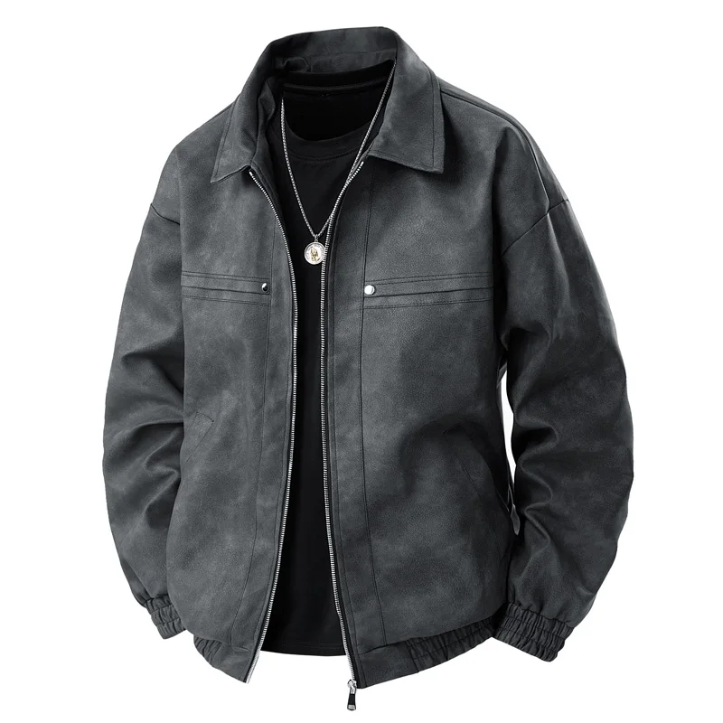 Jeanswest Men's Casual PU Leather Jacket Spring 2025 New Sle