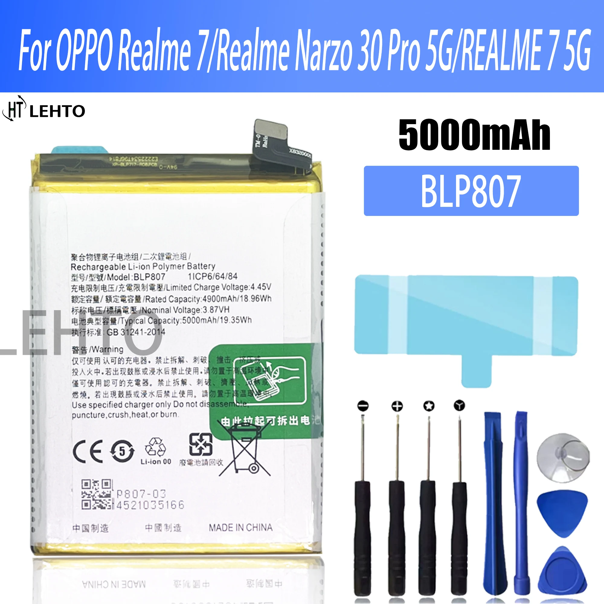 

New Original 5000mAh BLP807 Battery For OPPO Realme Q2 V5 RMX2117 RMX2111 RMX2112 Smart Phone