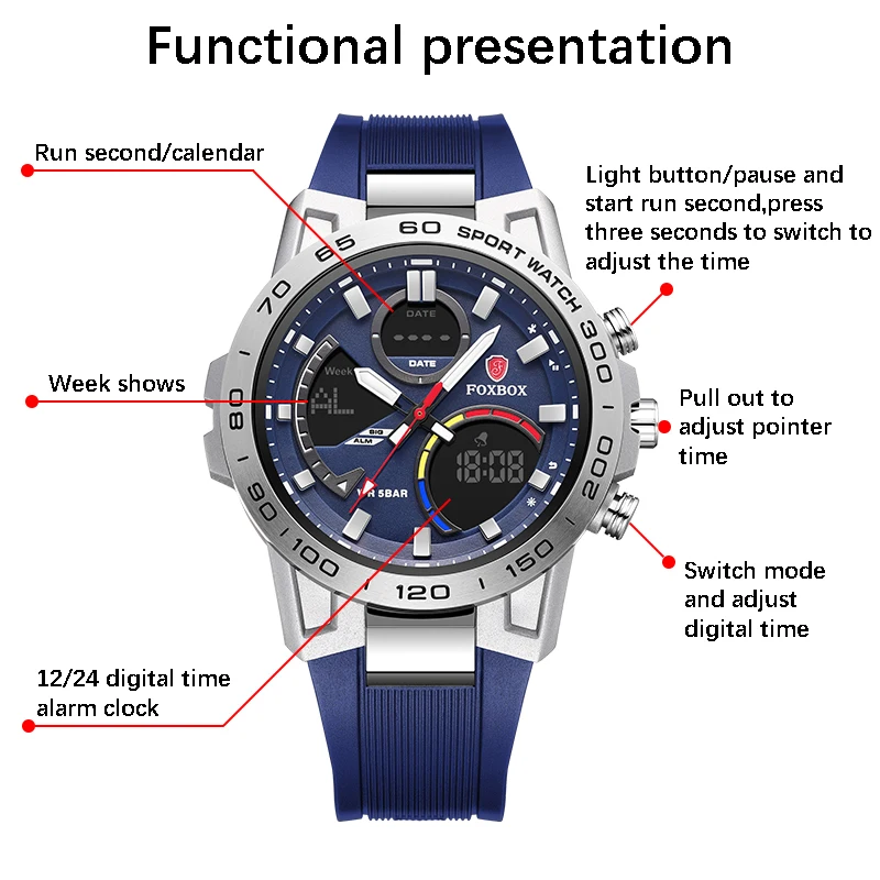 LIGE Top Brand  Military Watch Sports Watches For Man 50Bar Waterproof  Digital Dual Display Wristwatches Men 2024 Relogios