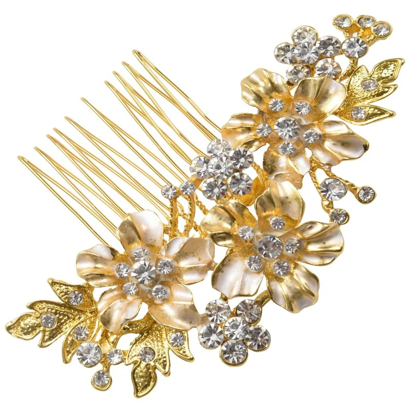 2X Wedding Bridal Hair Combs Vintage Imitation Crystal Hairpins Prom Jewelry Flower Pattern Hair Accessories Women Gold