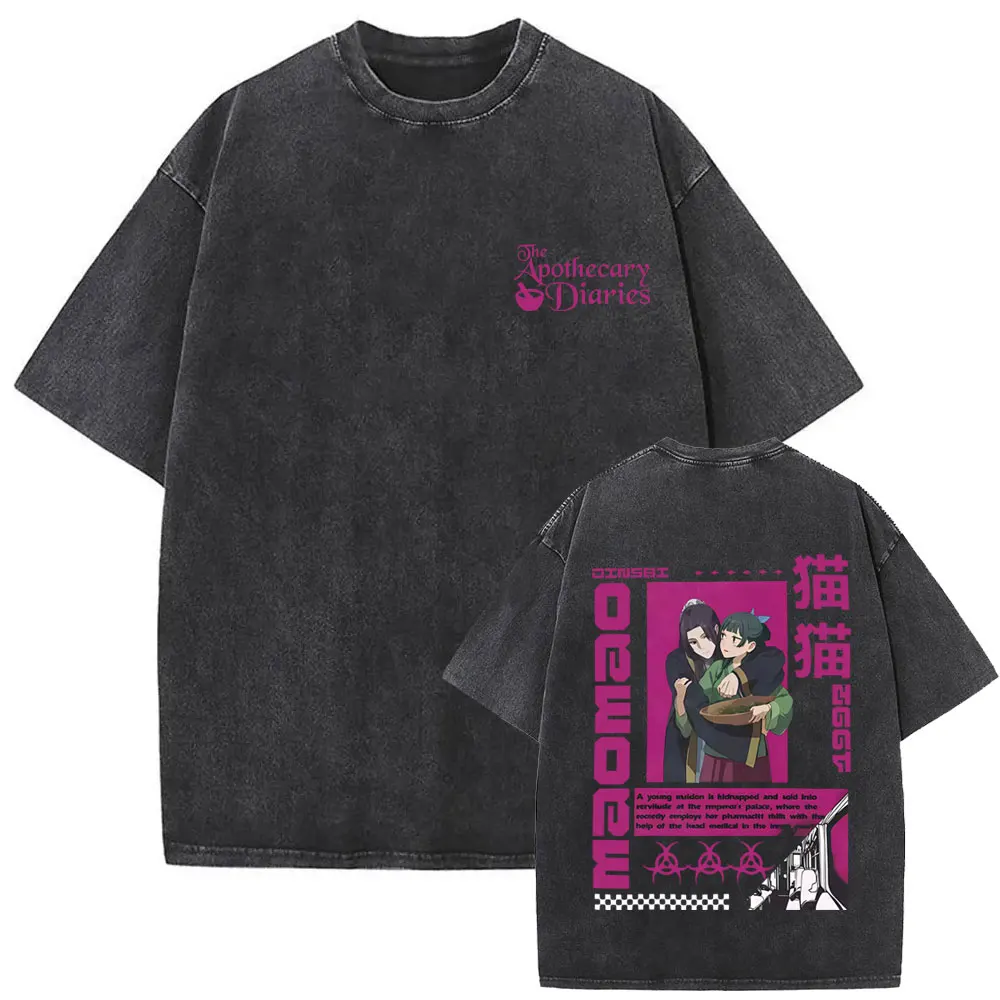 Gewaschenes Vintage Anime The Apothecary Diaries Maomao Grafik T-Shirts Männer Frauen Kleidung Mode Lässig Übergroßes T-Shirt Unisex
