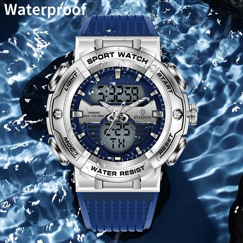 Brand FOXBOX Men Dual Display Sports Watch Fashion Digital Dual Time Quartz WristWatch Waterproof Luminous Date Military Watches