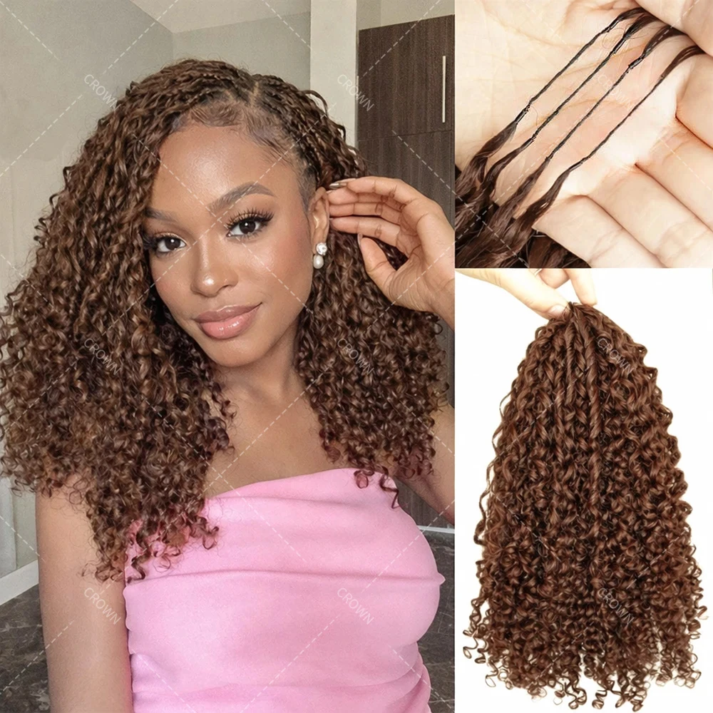 Burmese Curly Brown Crochet Human Hair Lightweight Knotless Feather Extensions Pre Separated Full Invisiable Knot With String 1