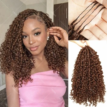 Burmese Curly Brown Crochet Human Hair Lightweight Knotless Feather Extensions Pre Separated Full Invisiable Knot With String 1