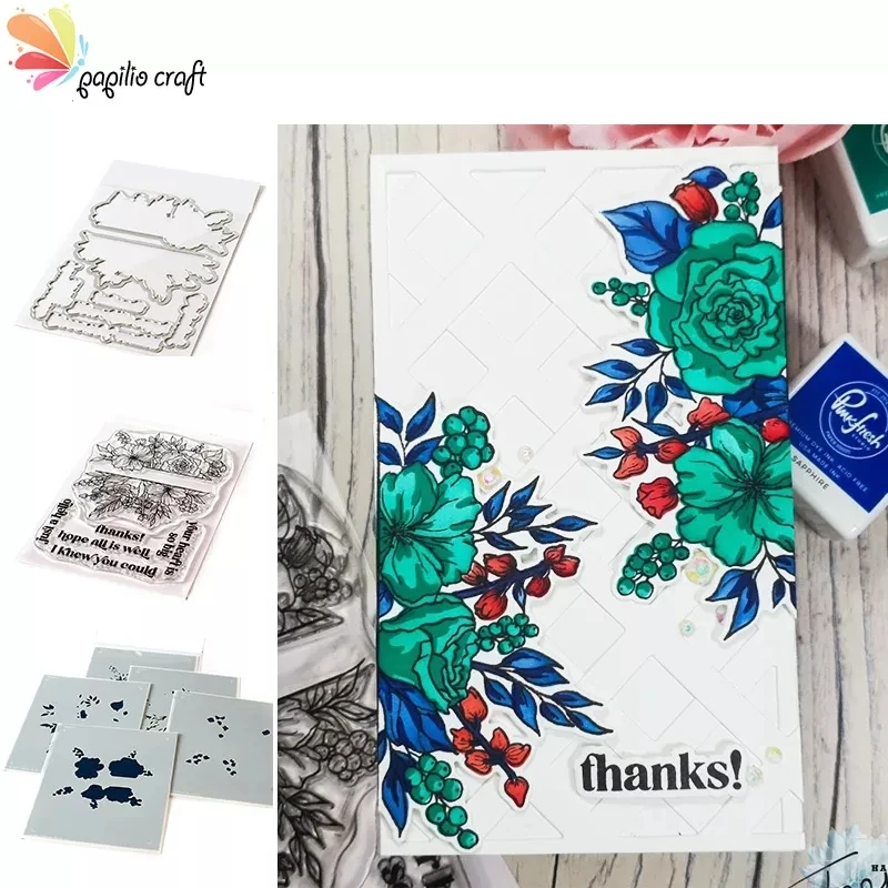 Spring New Rainbow Floral Washi Metal Cutting Dies Clear Stamps Drawing Stencils Set Diy Scrapbook Cards Paper Crafts Decor Mold 