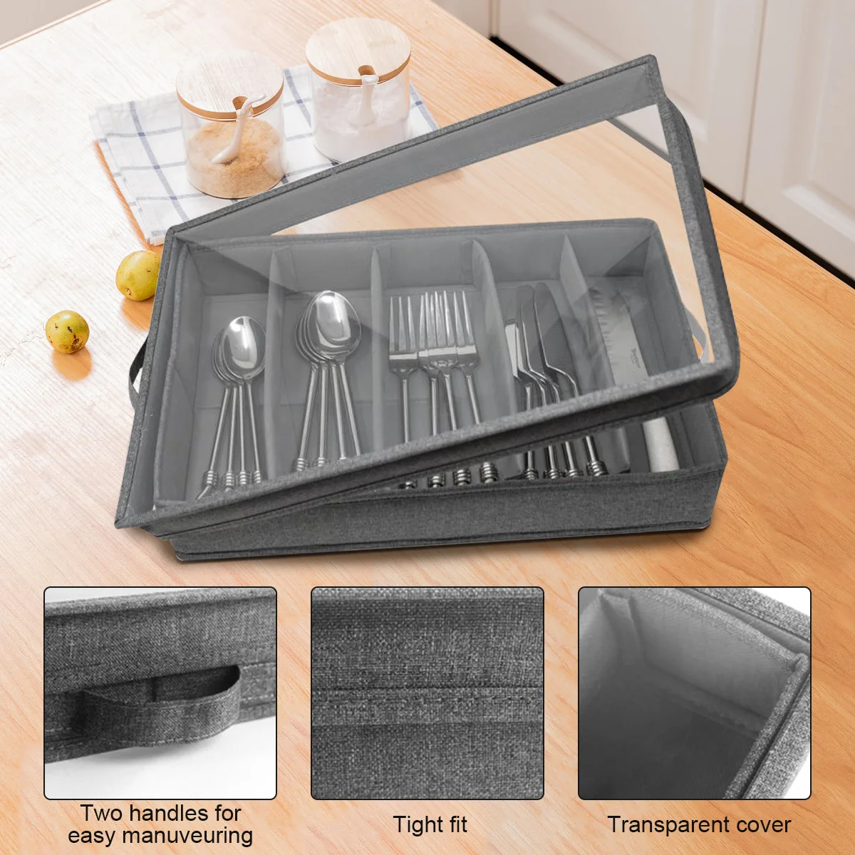 YBM Home Panier En Maille Pour Ustensiles Et Pique-nique Avec Quatre Compartiments Et Rangement De Serviettes, Noir