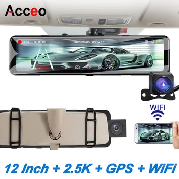 ACCEO A45 2K 대시 캠, 와이파이 GPS 포함, 12 인치 룸 백미러, 자동차 비디오 녹음기, 1080P 블랙 박스, 자동차 dvr용 후방 카메라
