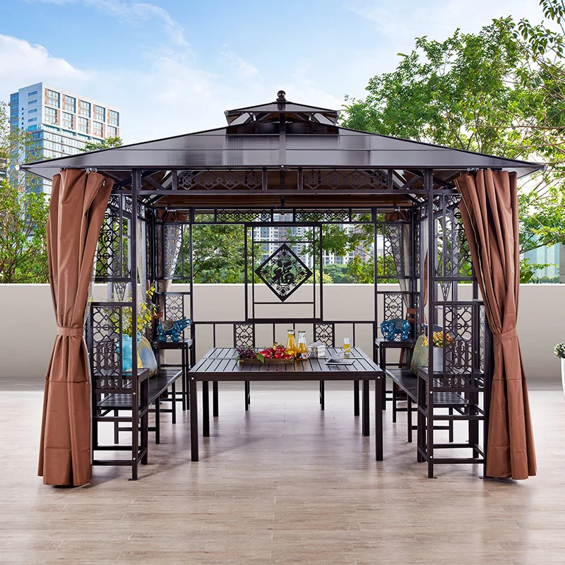 

Outdoor pavilion garden courtyard anti-corrosion wood aluminum villa wooden house sunshade tent mobile Chinese outdoor pavilion