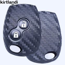 Silicone Carbon Fibre Key Case Fob with 3 Buttons (Black 2btns 1pc)