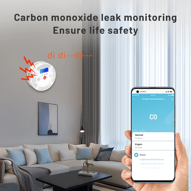 Tuya Smart WiFi Carbon Monoxide Alarm Real-time CO Detection App Control Works With Alexa Google Assistant Compatible