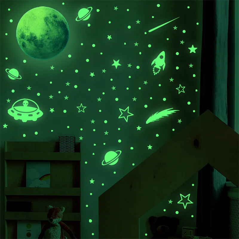 Luminous Planets Decals Fluorescent Meteor Stickers Children's Baby Room Ceiling Decor Stars Shine In The Dark Home Decoration