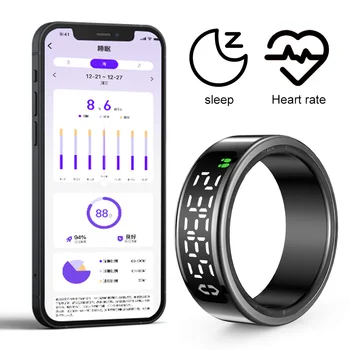 Anello intelligente con frequenza cardiaca Monitoraggio del sonno dell'ossigeno nel sangue Tracker della salute con schermo di visualizzazione Monitor della salute dell'anello della salute