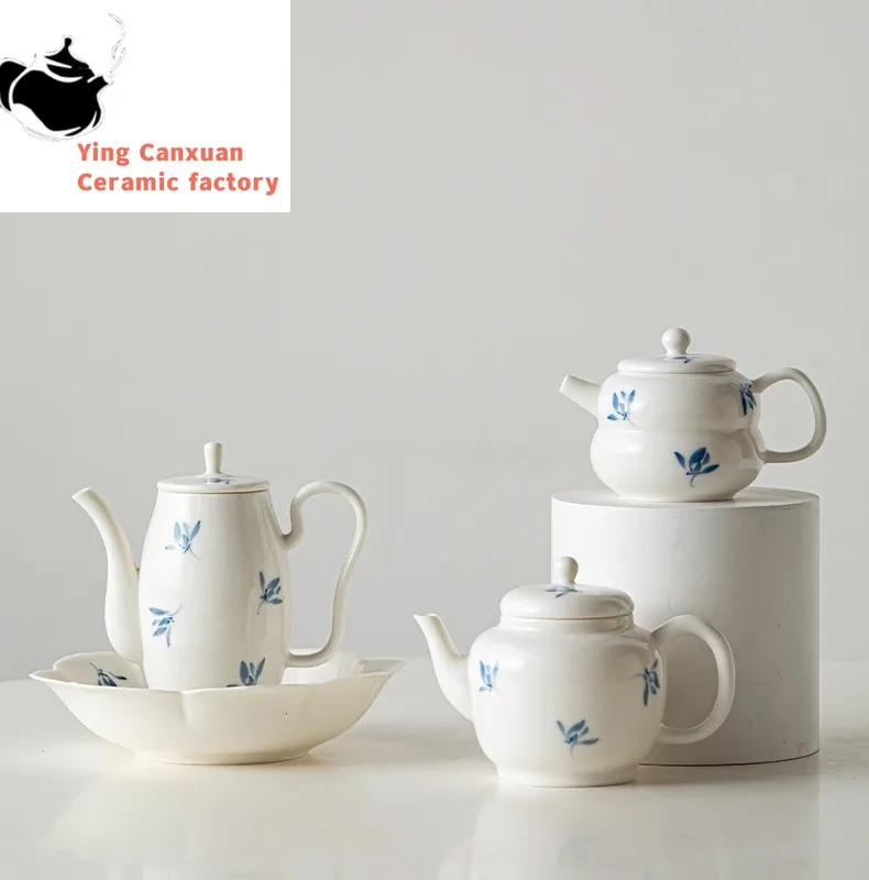 

Pure Hand Drawing Phalaenopsis Teapot Ceramic Exquisite Home Tea Maker with Strainer Teapot Tea Infuser Tea Kettle