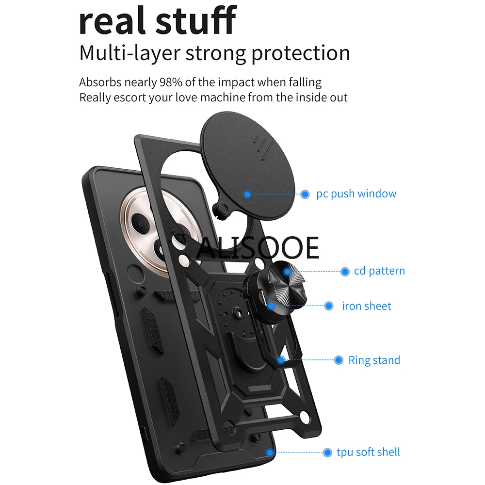 Premium Armor Case with Slide Camera Lens Protector and Ring Stand