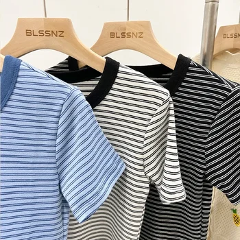 جديد جودة القطن المرأة تي شيرتات قصيرة الاكمام 2025 امرأة الصيف شريط تيز Harajuku Famale بلايز بلايز الفتيات الملابس 5