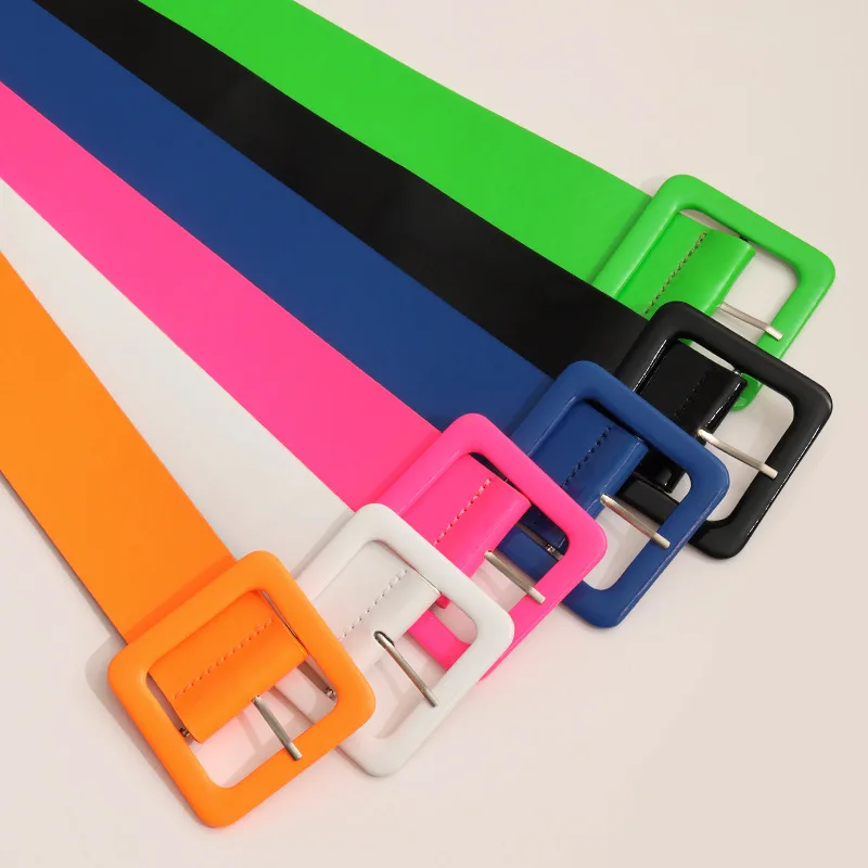 Fashion Candy Color Shinny PU Belts For Women pink blue green Slim Pin