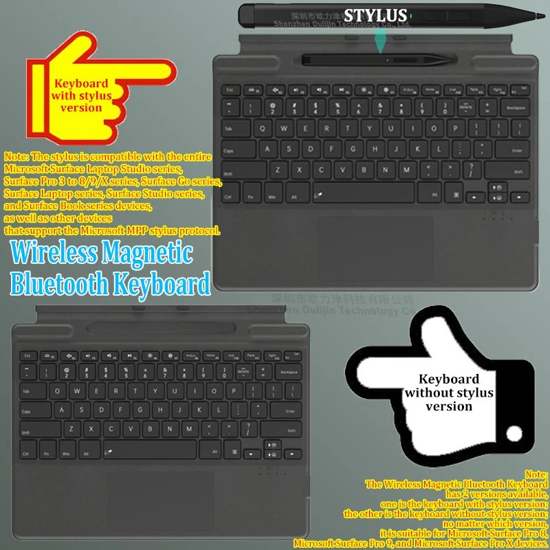 Wireless magnetic Bluetooth keyboard with backlit touchpad touchpad with stylus for Surface pro8 Surface pro9 and proX