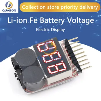 새로운 1-8S Lipo 리튬 이온 Fe 배터리 전압 2IN1 표시기 테스터 RC 자동차 보트용 저전압 부저 알람 LED 3.7-30V 듀얼 스피커