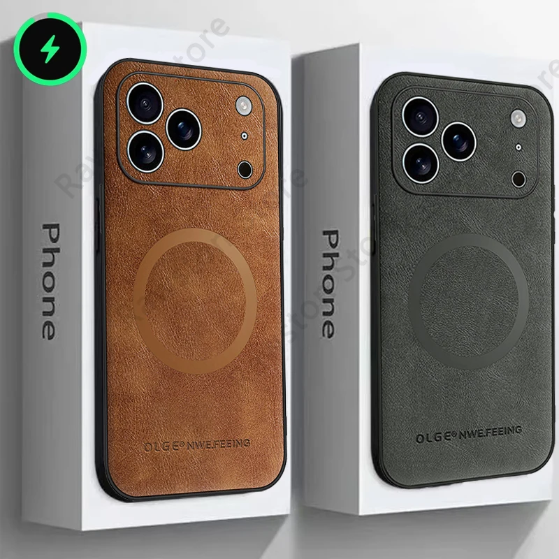 Leather MagSafe Case with Wireless Charging and Shockproof Protection