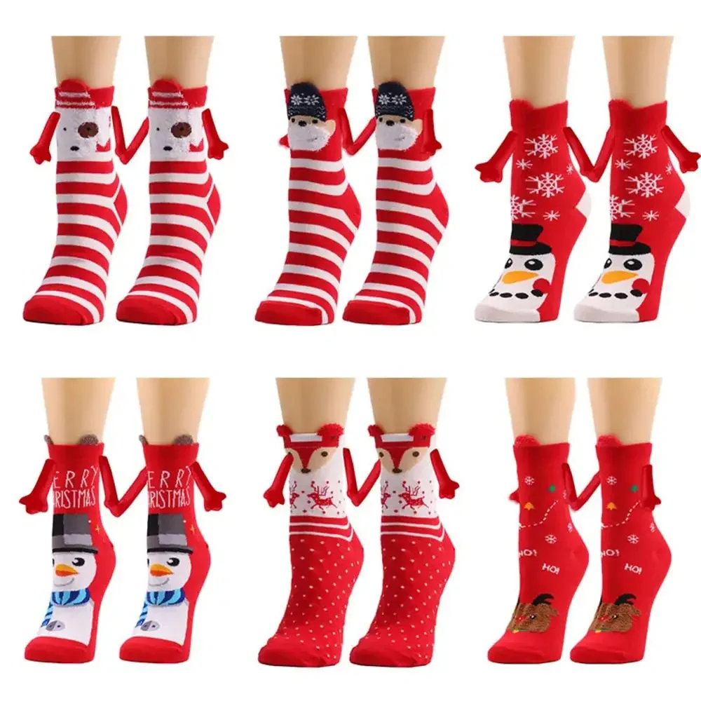 

1pair Christmas Magnetic Suction Hand In Hand Socks Girls Holding Hands Socks Harajuku Cute Couple Cotton Sock Christmas Gifts