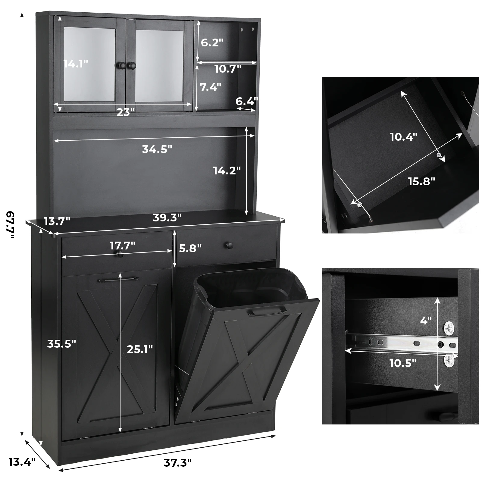 Dual Tilt Out Trash&Storage Cabinet, Kitchen Sideboard Cupboard 10X2 Gal Hidden Garbage Holder Freestand Laundry Sort Cabinet