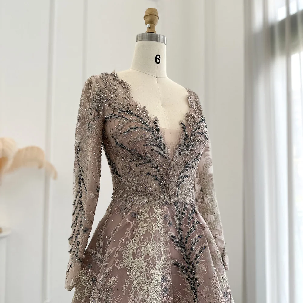 S4e5b11f082344afe80be6b4664e35cd2k Elegant Long Sleeve Arabic Evening Dress V-Neck Dubai Luxury Crystal Muslim Plus Size Women Wedding Party Gown Mallzona