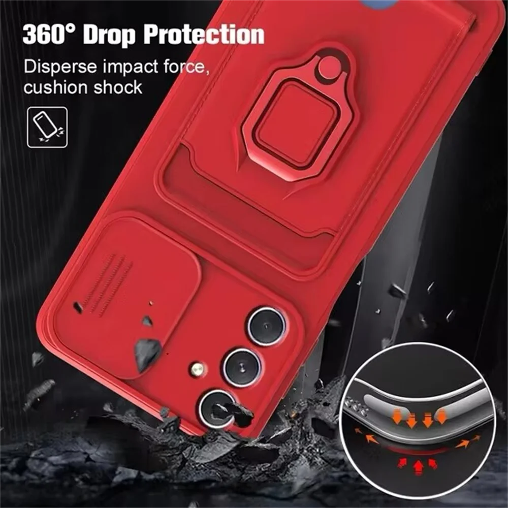 Luxury Camera Push Window Phone Case with Card Holder & Magnetic Stand Cover