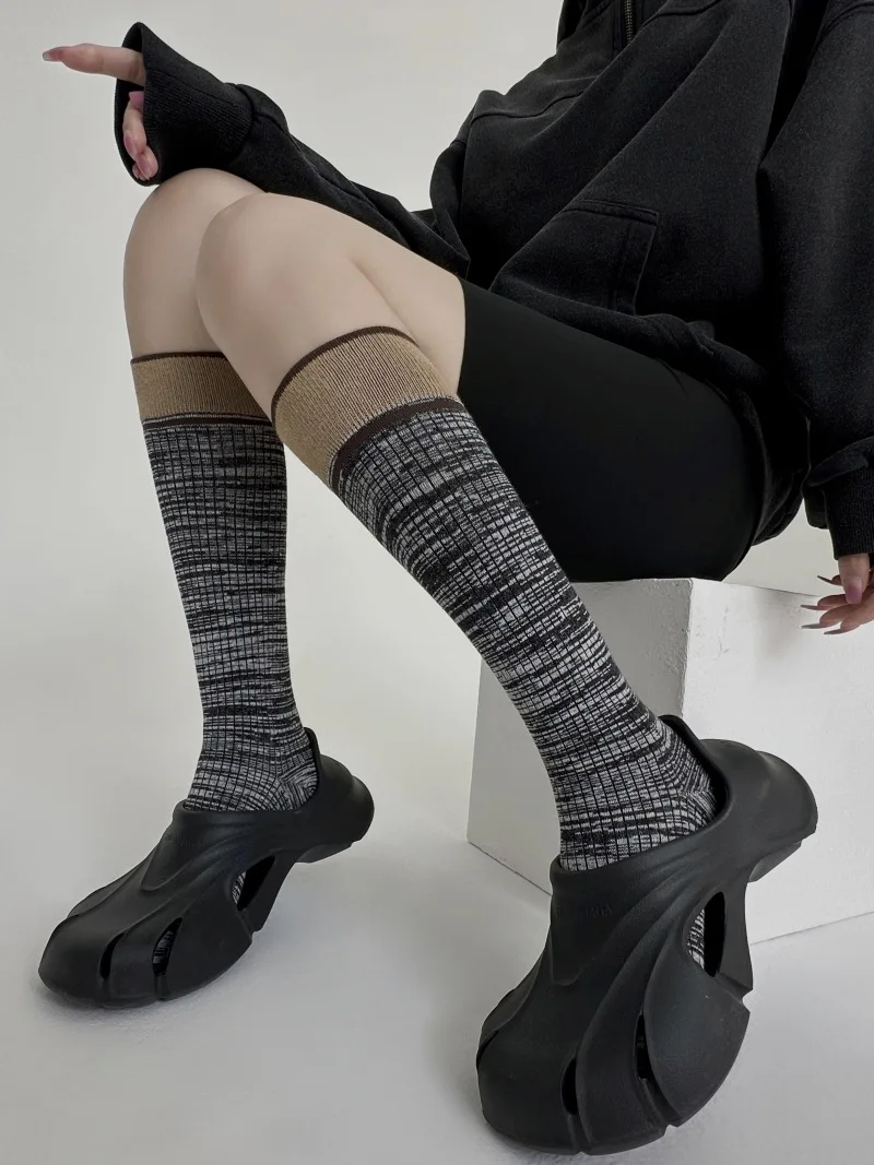 

Women Long Socks Stripe Cotton Women Boot Solid Thigh Stocking Skinny Casual Cotton Over Knee-High Fluffy Female Long Knee Sock