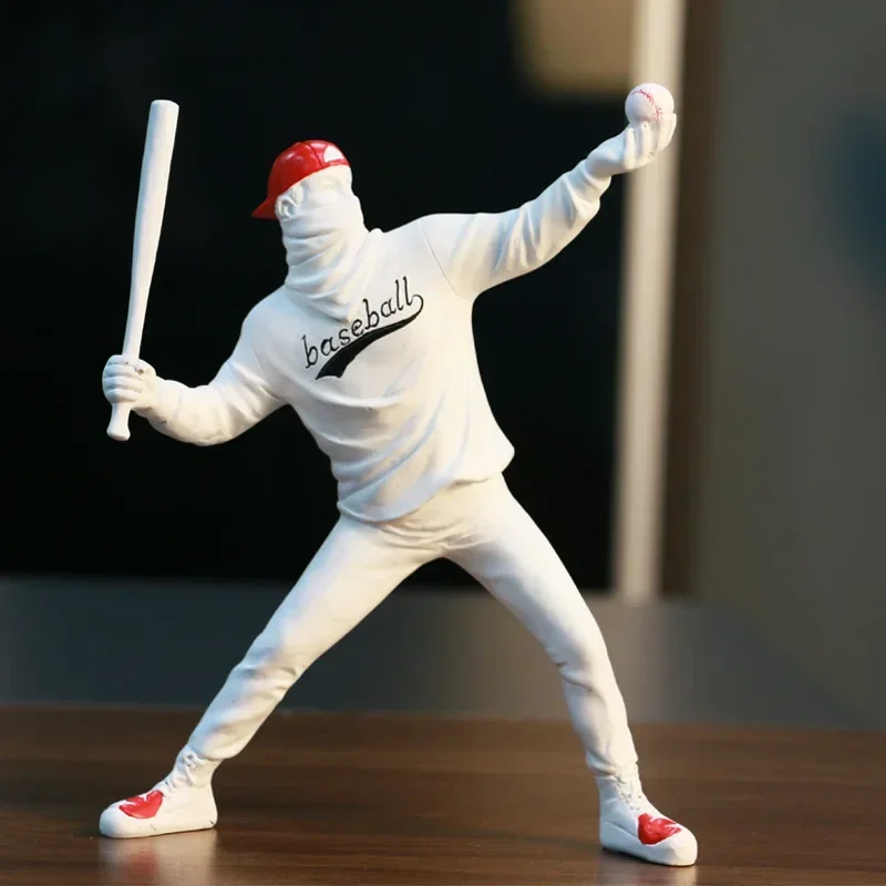 

Baseball Boy Sculpture Banksy Style Ornaments Table Resin Statue Porch Bookshelf Crafts Decoration Creative Character Decoration