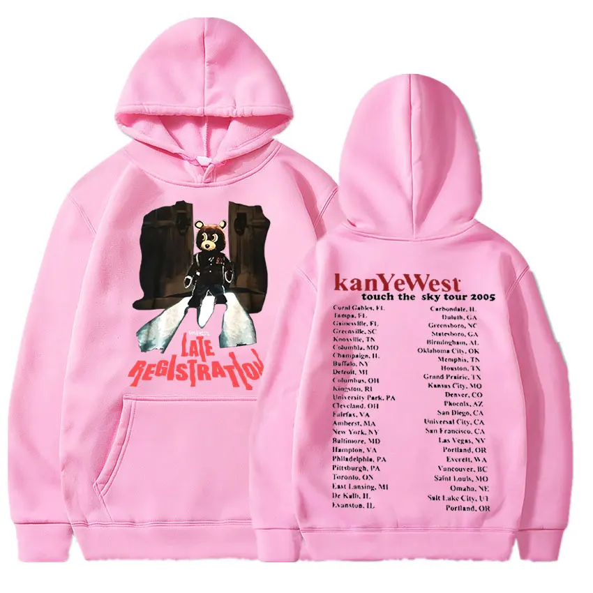 Vintage 2005 Kanye West Late Registration Tour Hoodie Graphic Hip Hop Harajuku Sweatshirts Unisex Pullover Male Streetwear