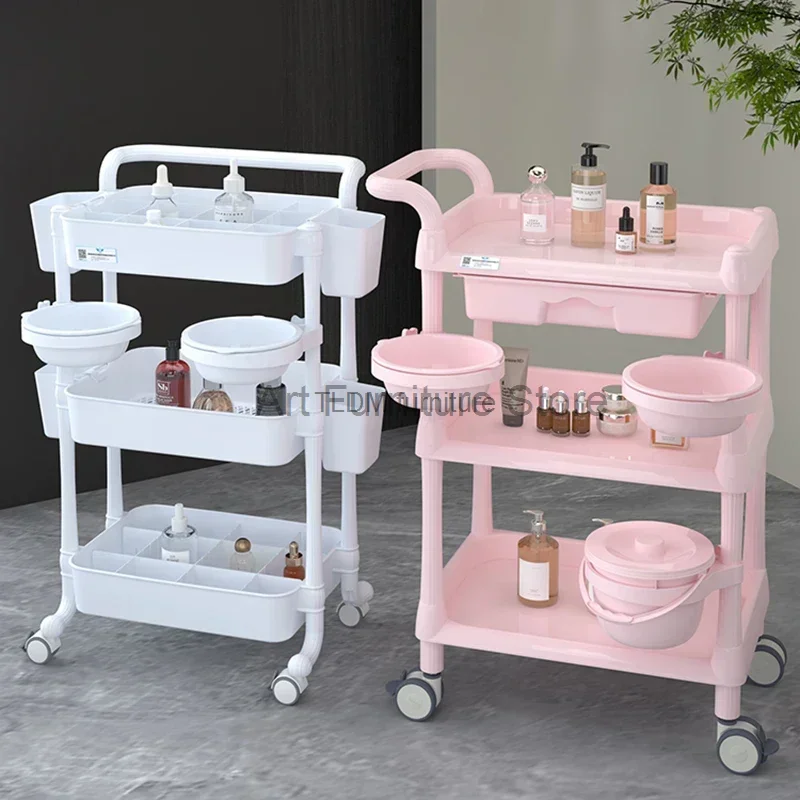 Storage Aesthetic Hairdressing Trolley Pink Professional Beauty Salon Trolley Utility Carrello Attrezzi Spa Furniture MQ50TC
