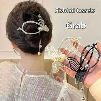 Clip per capelli con nappa a coda di pesce grande, forcina orizzontale, fissatore a clip con una sola parola, strumento per lo styling dei capelli sul retro della testa