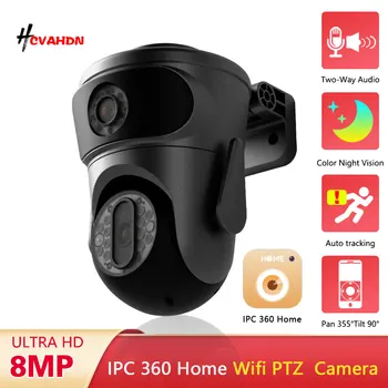 4K 8MP Surveillance Camera Wifi Outdoor Dual Screens Wireless Security IP Cameras 2-Way Audio PTZ Smart Home Wi-Fi Camera CCTV