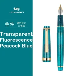 Elegant Gold Trim Acrylic Fountain Pen with Fine Nib for Writing and Calligraphy (Clear Peacock Blue)