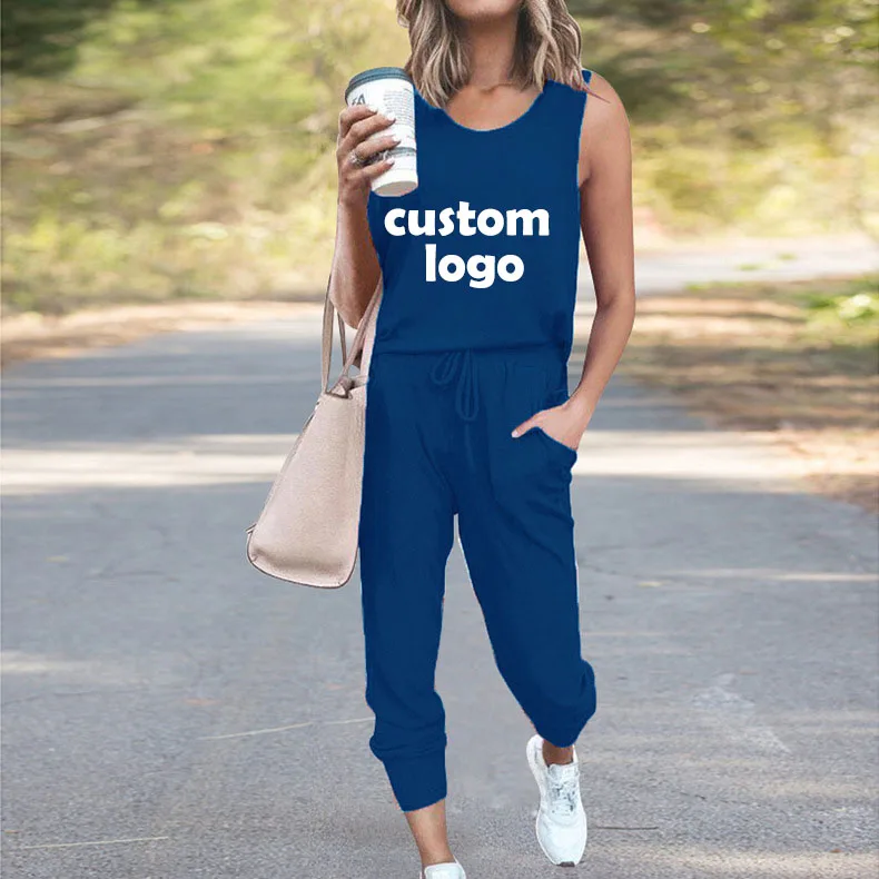 Customized T-Shirt and Pants Women's Set Loose Solid Color Sleeveless Casual Set Fashion Commuting Vest Top and Pants
