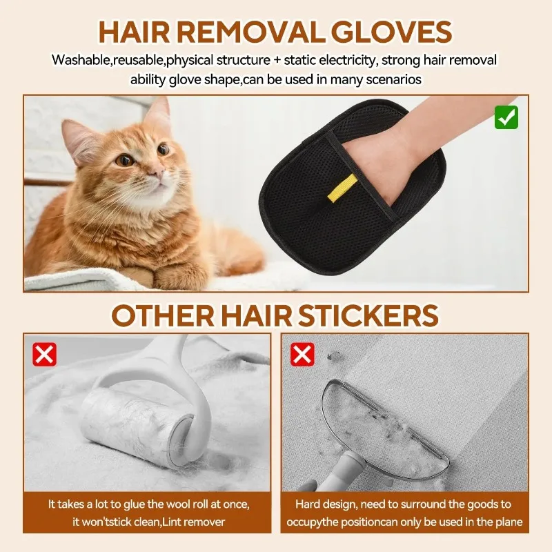 2-in-1 Pet Hair Removal Glove-Reusable Static Electricity Grooming Mittens for Dogs Cats,Double-Sided Fur Remover for Furniture