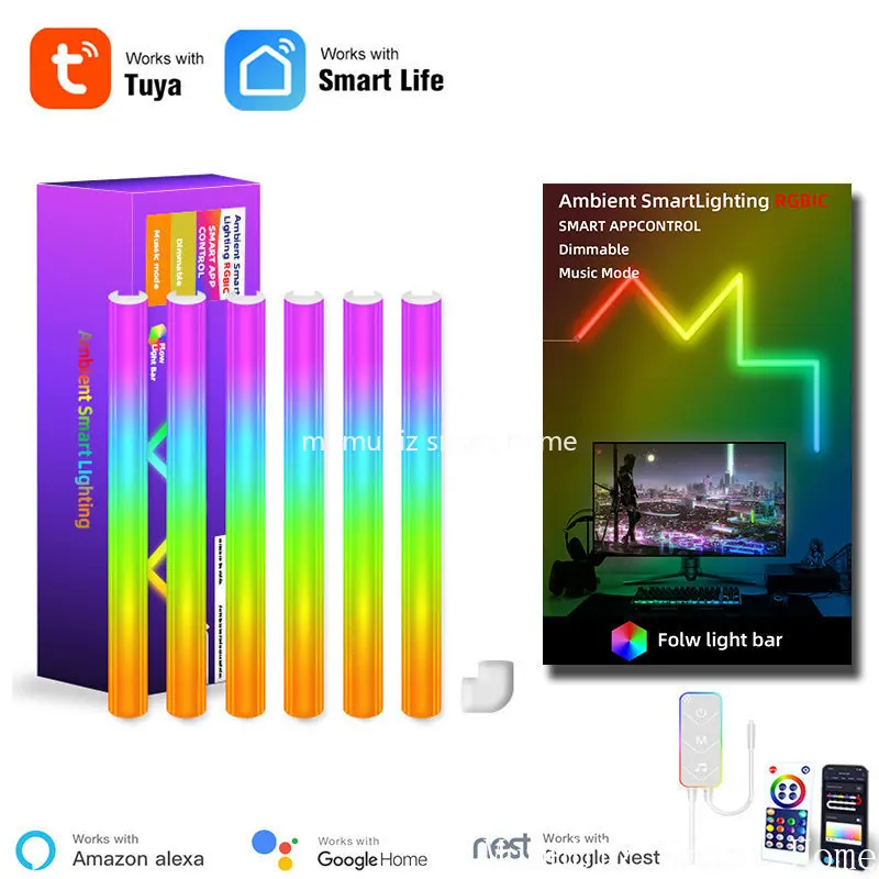 투야 RGBIC 스마트 LED 벽 조명, 멀티컬러 음악 동기화 LED 조명, 게임 TV 침실 스트리밍 앱 제어, 알렉사 호환