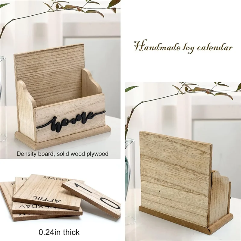 Calendario perpetuo Calendario in legno vintage con blocchi di legno per la scrivania dell'home office Decora ornamenti Settimana Mese Data Display-AT64 - immagine 4