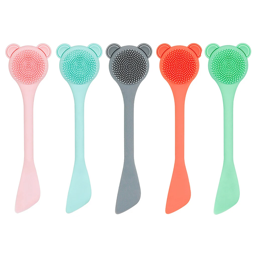 Face Cleansing Brush Double-ended Face Washing Brush Silicone Portable Facial Massage Cleanser  Green
